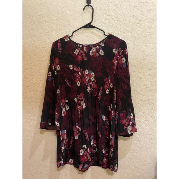 J. Jill Wearever Collection Floral Pleated Semi Sheer Long Sleeve Blouse Top S - Picture 1 of 6